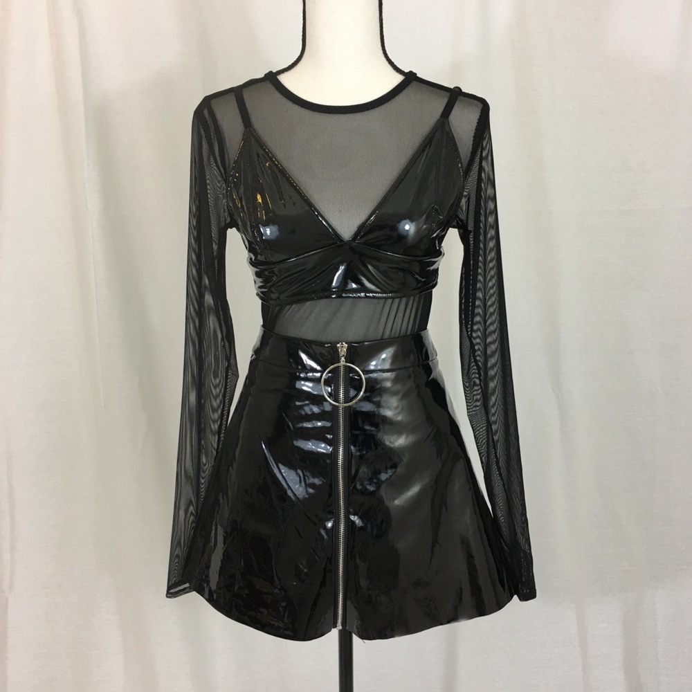 Black Vinyl Skirt Set